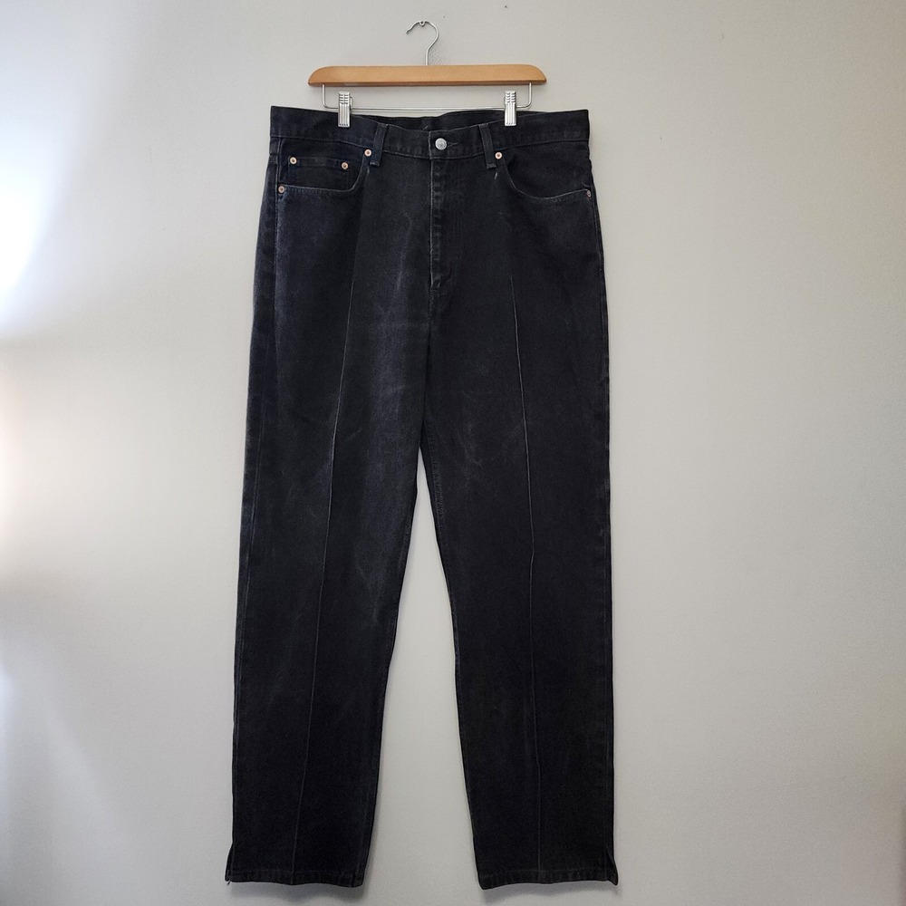 Levis 550 Pleated Jeans Mens 38x34 Black Relaxed Fit Split Ends Marble Wash